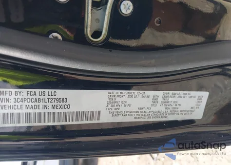 2020 Dodge Journey Se Value из США, поврежденный, VIN 3C4PDCAB1LT279583